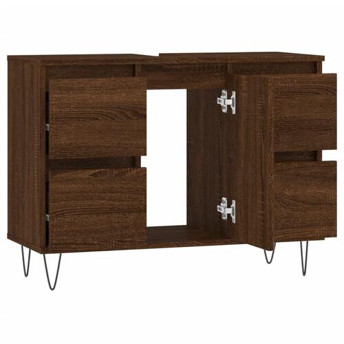 Badeværelsesskab 80x33x60 cm konstrueret træ brun egetræsfarve