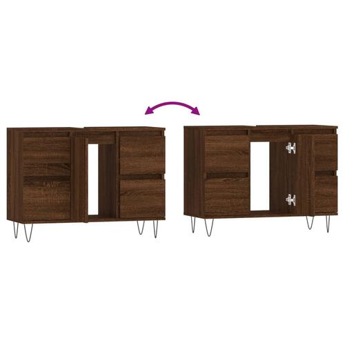 Badeværelsesskab 80x33x60 cm konstrueret træ brun egetræsfarve