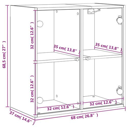 Skab med glaslåger 68x37x68,5 cm brun egetræsfarve