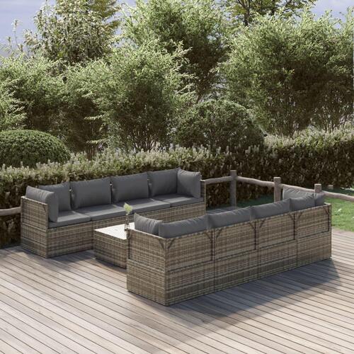 Loungesæt til haven 9 dele med hynder polyrattan grå