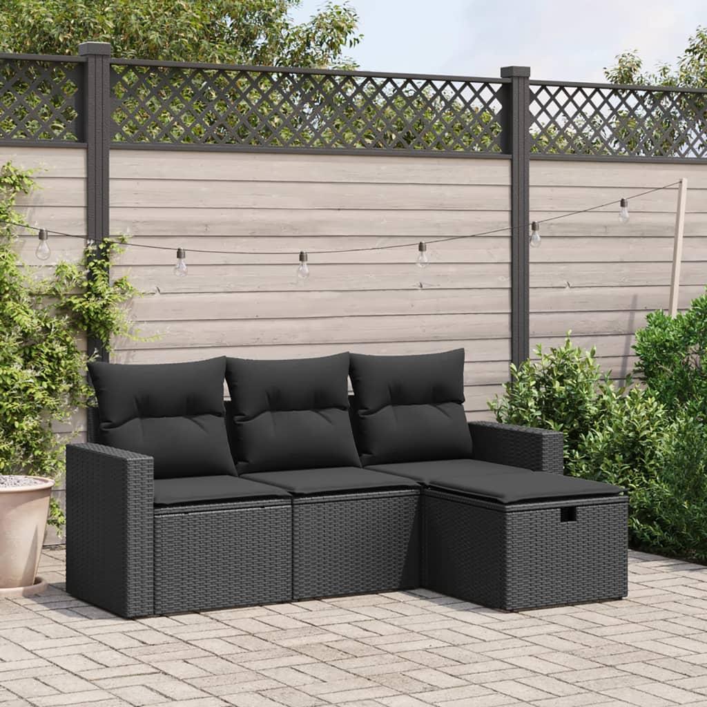 Sofasæt til haven 4 dele med hynder polyrattan sort
