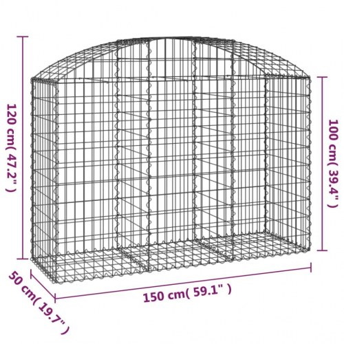 Buet gabionkurv 150×50×100/120 cm - galvaniseret jern