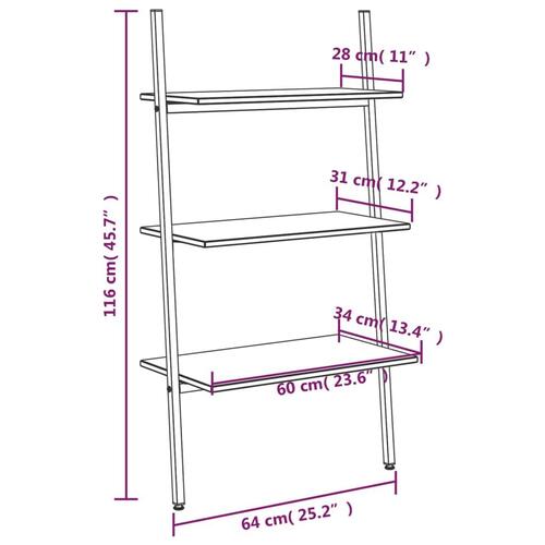 Stigereol med 3 hylder 64x34x116 cm sort