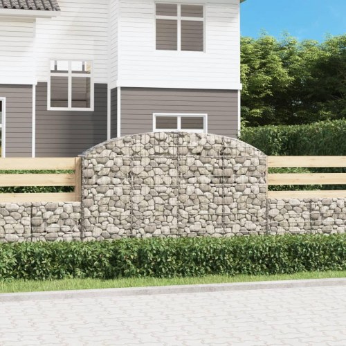 Buet gabionkurv 200×30×120/140 cm i galvaniseret jern - dekorativ stenvæg/afskærmning