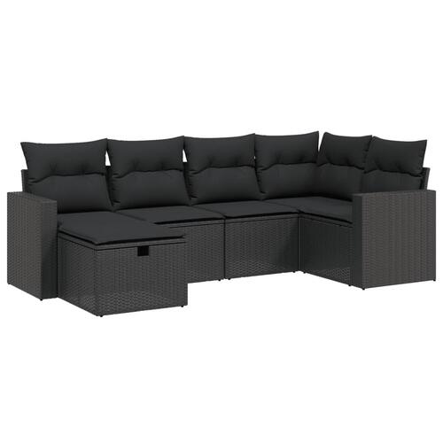 Sofasæt til haven 6 dele med hynder polyrattan sort