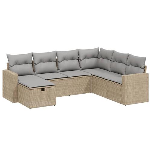 Havesofasæt 7 dele med hynder polyrattan beige