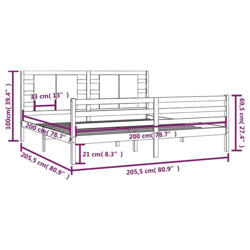 Sengeramme uden madras 200x200 cm massivt fyrretræ