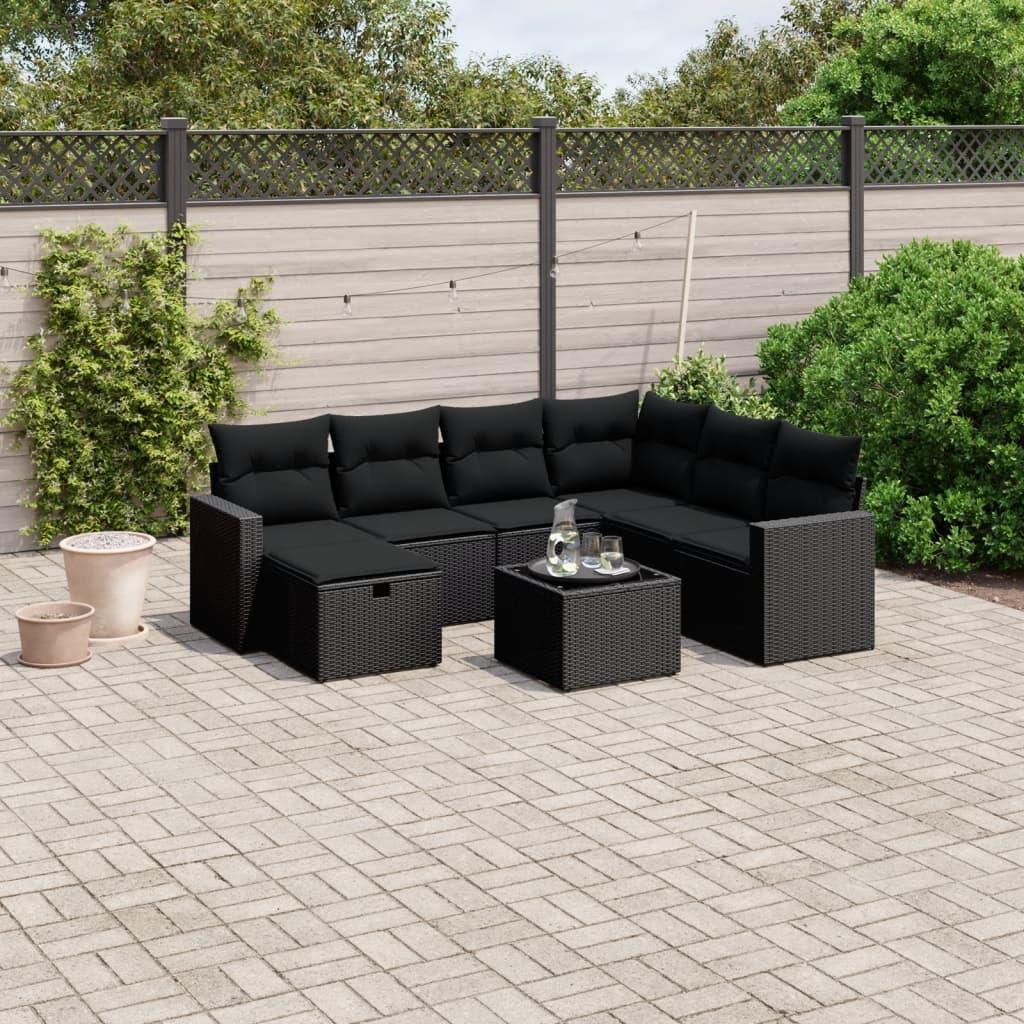 Sofasæt til haven 8 dele med hynder polyrattan sort