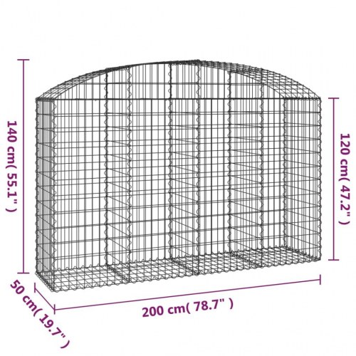Buet gabionkurv 200×50×120/140 cm - galvaniseret jern