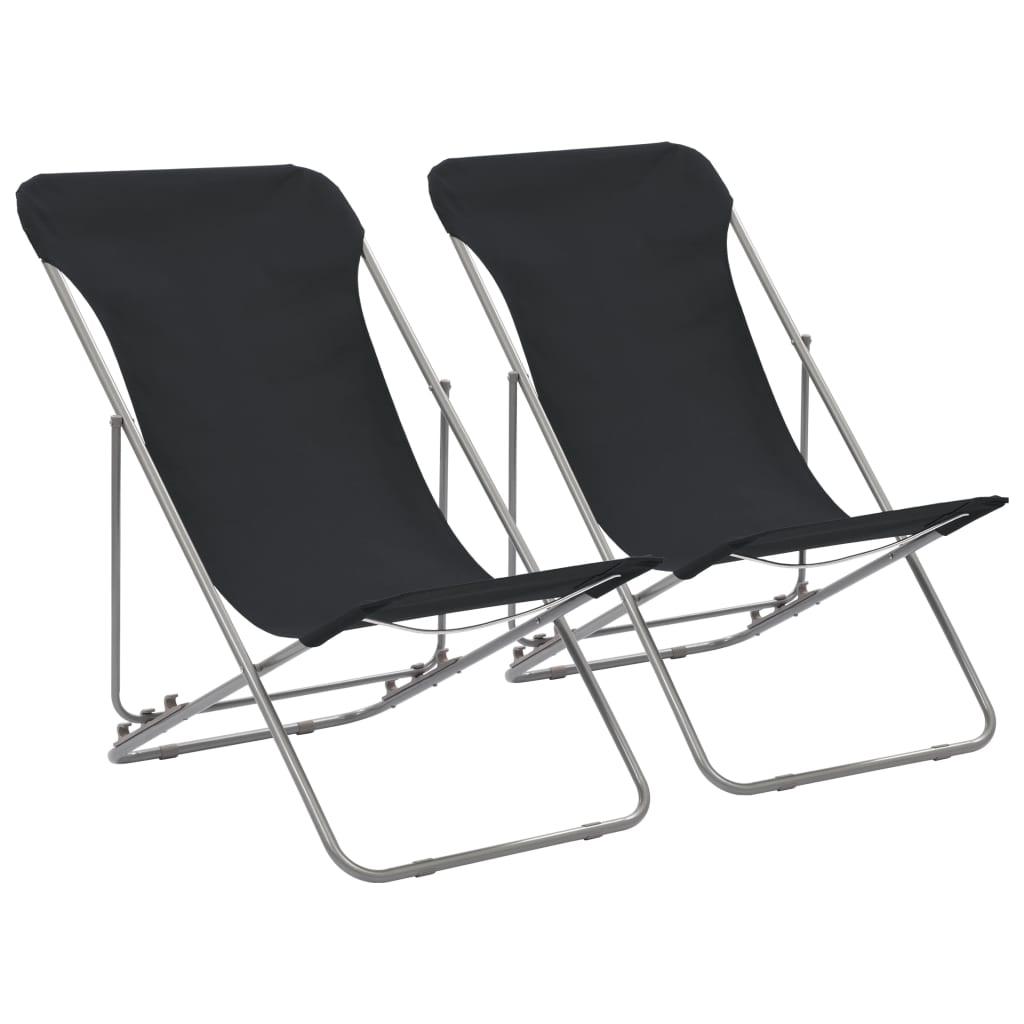 Foldbare strandstole 2 stk. stål og oxfordstof sort