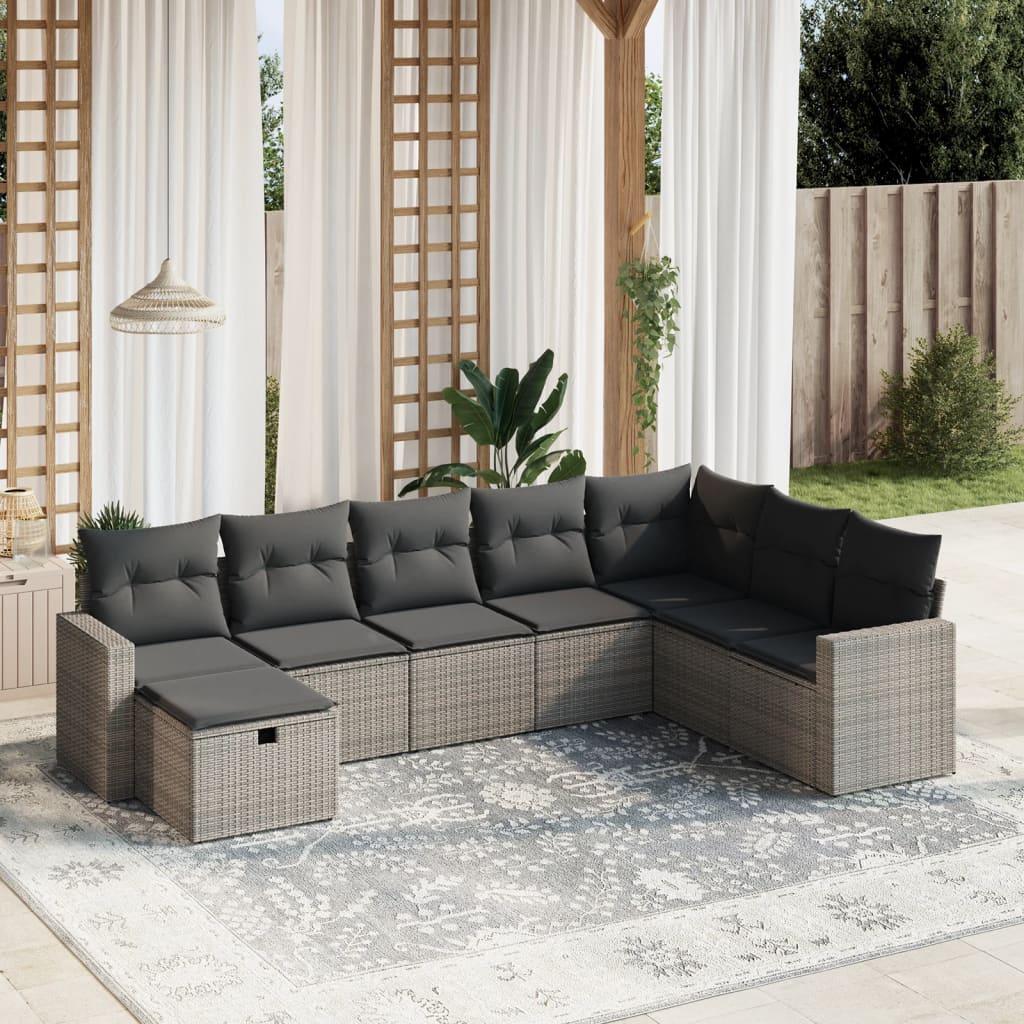 Sofasæt til haven 8 dele med hynder polyrattan grå