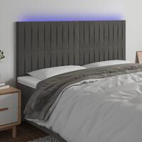 Sengegavl med LED-lys 160x5x118/128 cm fløjl mørkegrå