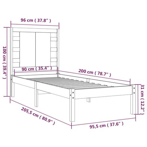 Sengeramme uden madras 90x200 cm massivt fyrretræ