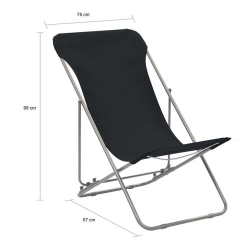 Foldbare strandstole 2 stk. stål og oxfordstof sort