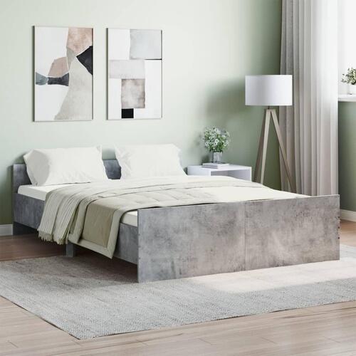 Sengeramme med sengegavl og fodgærde 135x190 cm betongrå