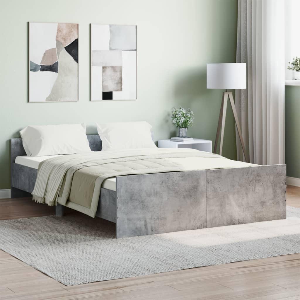 Sengeramme med sengegavl og fodgærde 135x190 cm betongrå