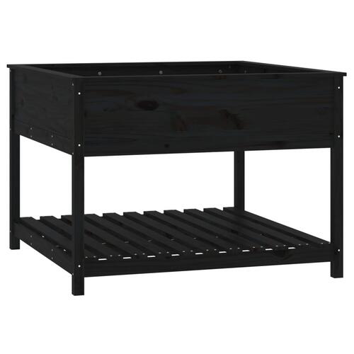 Plantekasse med hylde 111,5x111,5x81 cm massivt fyrretræ sort