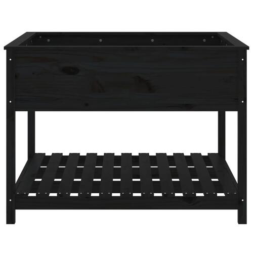 Plantekasse med hylde 111,5x111,5x81 cm massivt fyrretræ sort