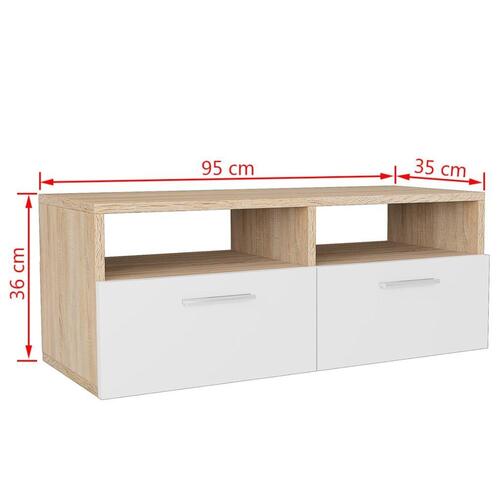 Tv-bord 95x35x36 cm konstrueret træ egetræsfarve og hvid