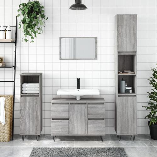 Badeværelsesskab 80x33x60 cm konstrueret træ grå sonoma-eg