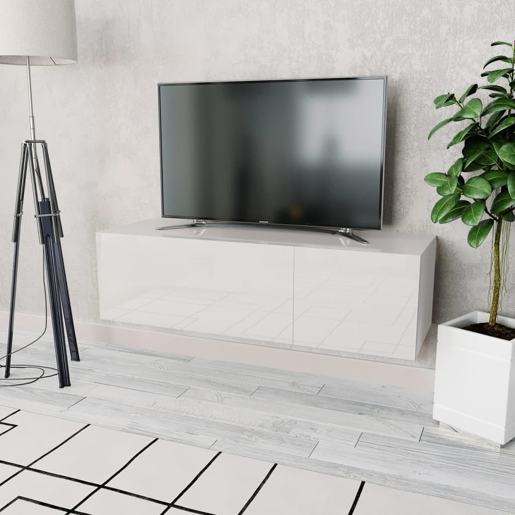 Tv-bord 120x40x34 cm konstrueret træ hvid højglans