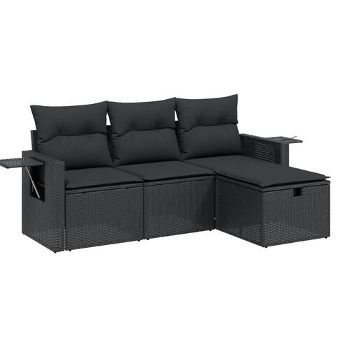 Sofasæt til haven 4 dele med hynder polyrattan sort