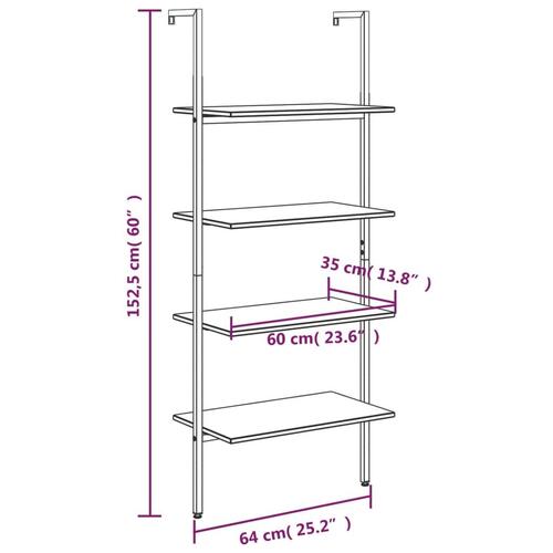 Stigereol med 4 hylder 64x35x152,5 cm lysebrun og sort