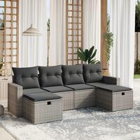Sofasæt til haven 6 dele med hynder polyrattan grå