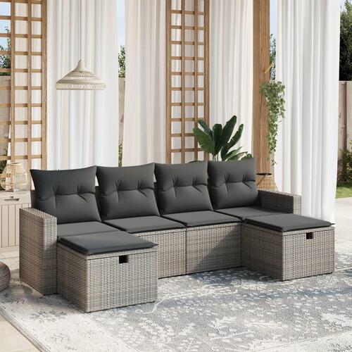 Sofasæt til haven 6 dele med hynder polyrattan grå