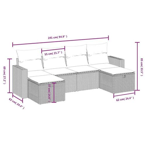 Sofasæt til haven 6 dele med hynder polyrattan grå