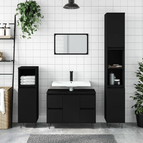 Badeværelsesskab 80x33x60 cm konstrueret træ sort