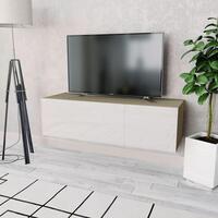 Tv-bord 120x40x34 cm konstrueret træ hvid højglans og egetræ