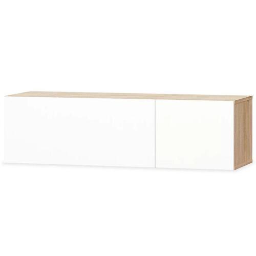 Tv-bord 120x40x34 cm konstrueret træ hvid højglans og egetræ