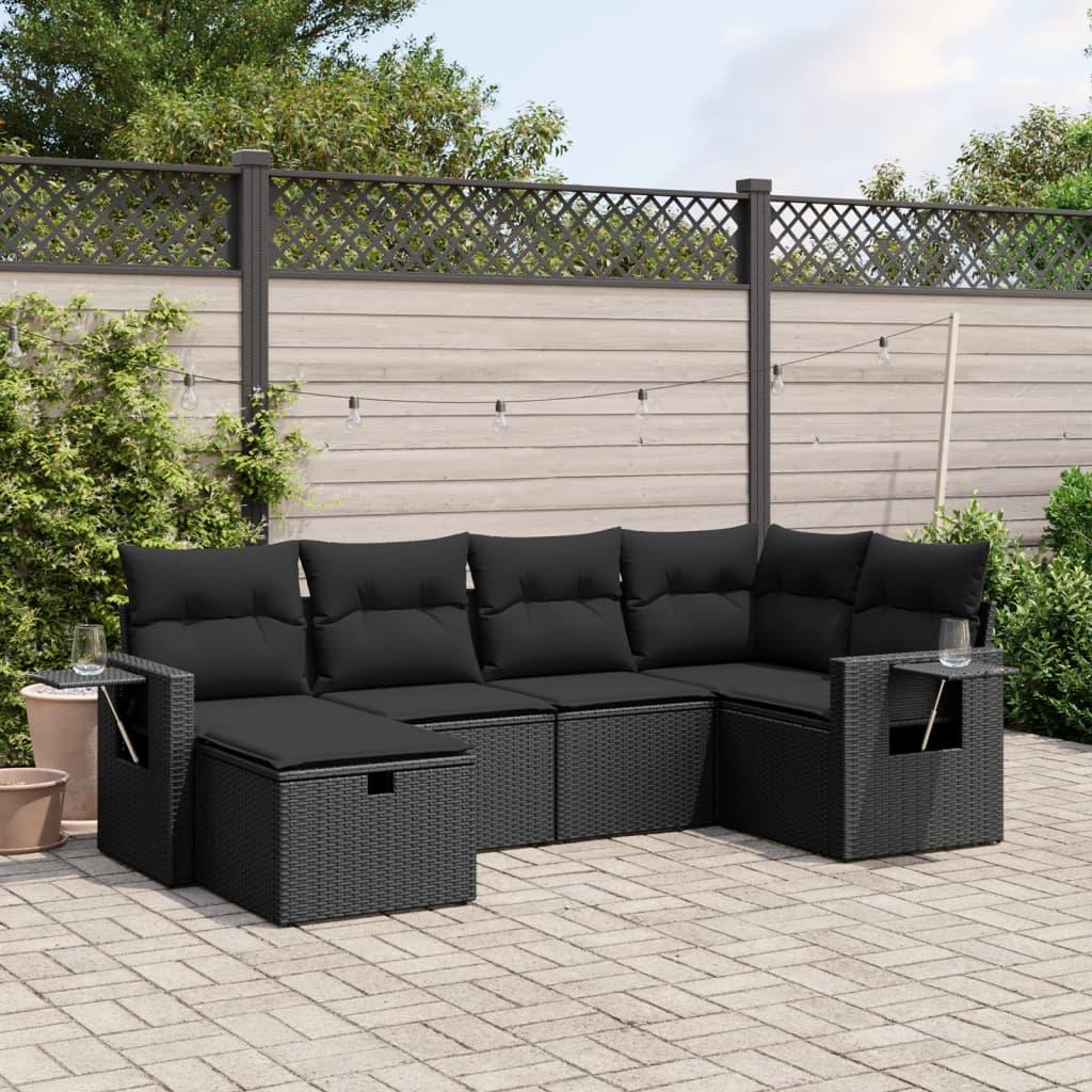 Sofasæt til haven 6 dele med hynder polyrattan sort