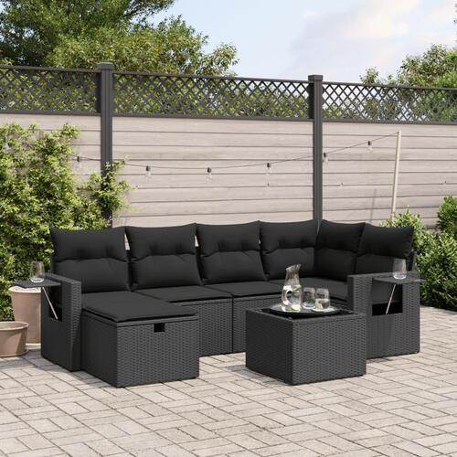 Sofasæt til haven 7 dele med hynder polyrattan sort