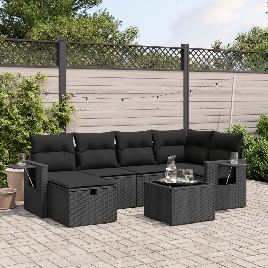 Sofasæt til haven 7 dele med hynder polyrattan sort