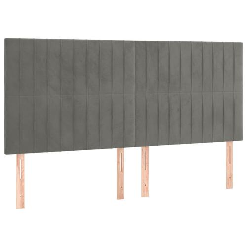 Sengegavl med LED-lys 180x5x118/128 cm fløjl lysegrå