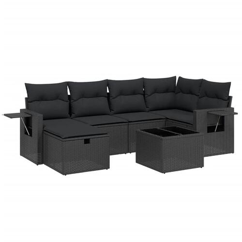 Sofasæt til haven 7 dele med hynder polyrattan sort