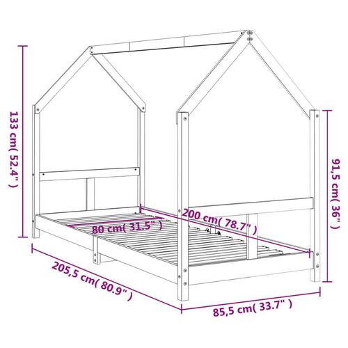 Sengeramme til juniorseng 80x200 cm massivt fyrretræ