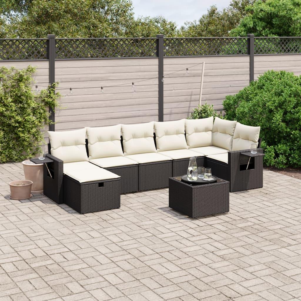 Sofasæt til haven 8 dele med hynder polyrattan sort