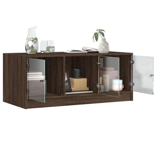 Sofabord med glaslåger 102x50x42 cm brun egetræsfarve