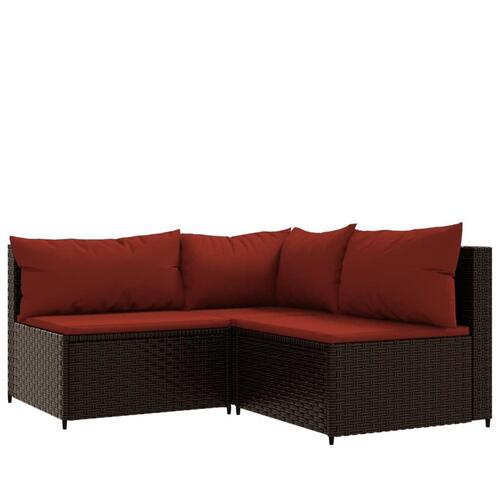 Loungesæt til haven 4 dele med hynder polyrattan brun