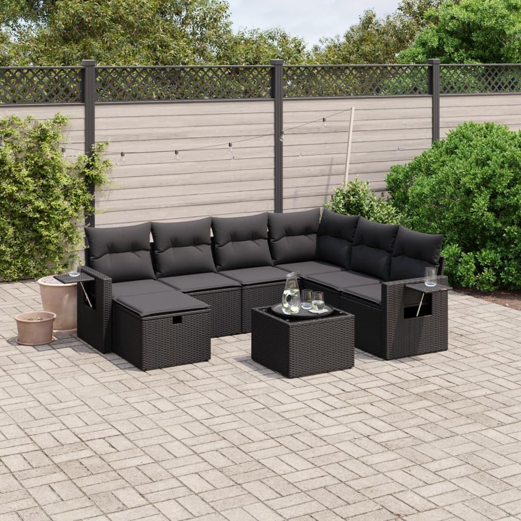 Sofasæt til haven 8 dele med hynder polyrattan sort billede