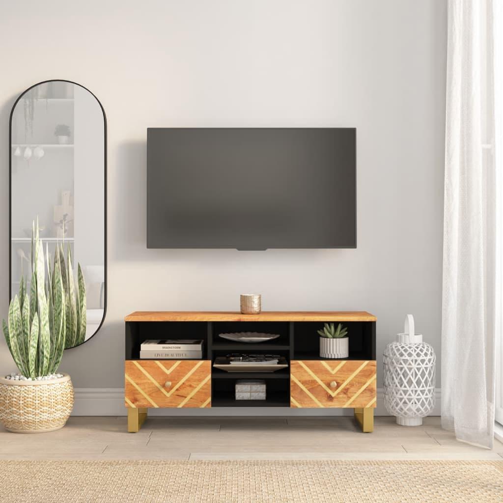 Tv-bord 100x33,5x46 cm massivt mangotræ brun og sort billede