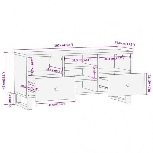 Tv-bord 100x33,5x46 cm massivt mangotræ brun og sort