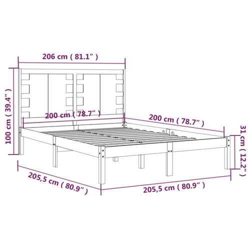 Sengeramme uden madras 200x200 cm massivt fyrretræ
