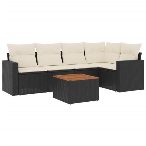 Sofasæt til haven 6 dele med hynder polyrattan sort