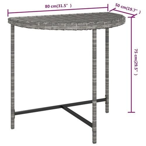 Havebord 80x50x75 cm polyrattan grå