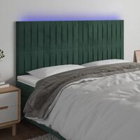 Sengegavl med LED-lys 180x5x118/128 cm fløjl mørkegrøn