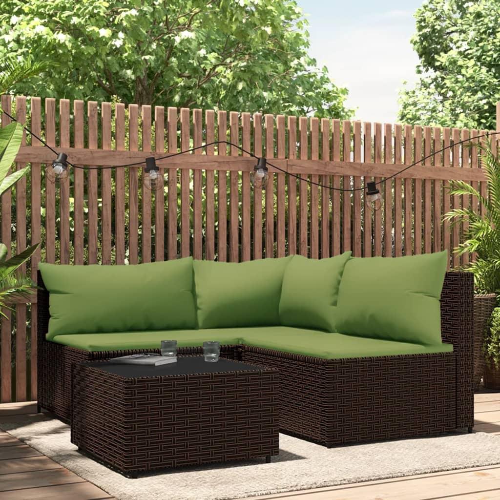 Loungesæt til haven 4 dele med hynder polyrattan brun